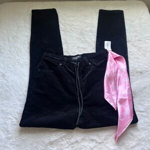 Juicy Couture Newport Skinny Black Corduroy Pants High Rise Size 26 With Scarf